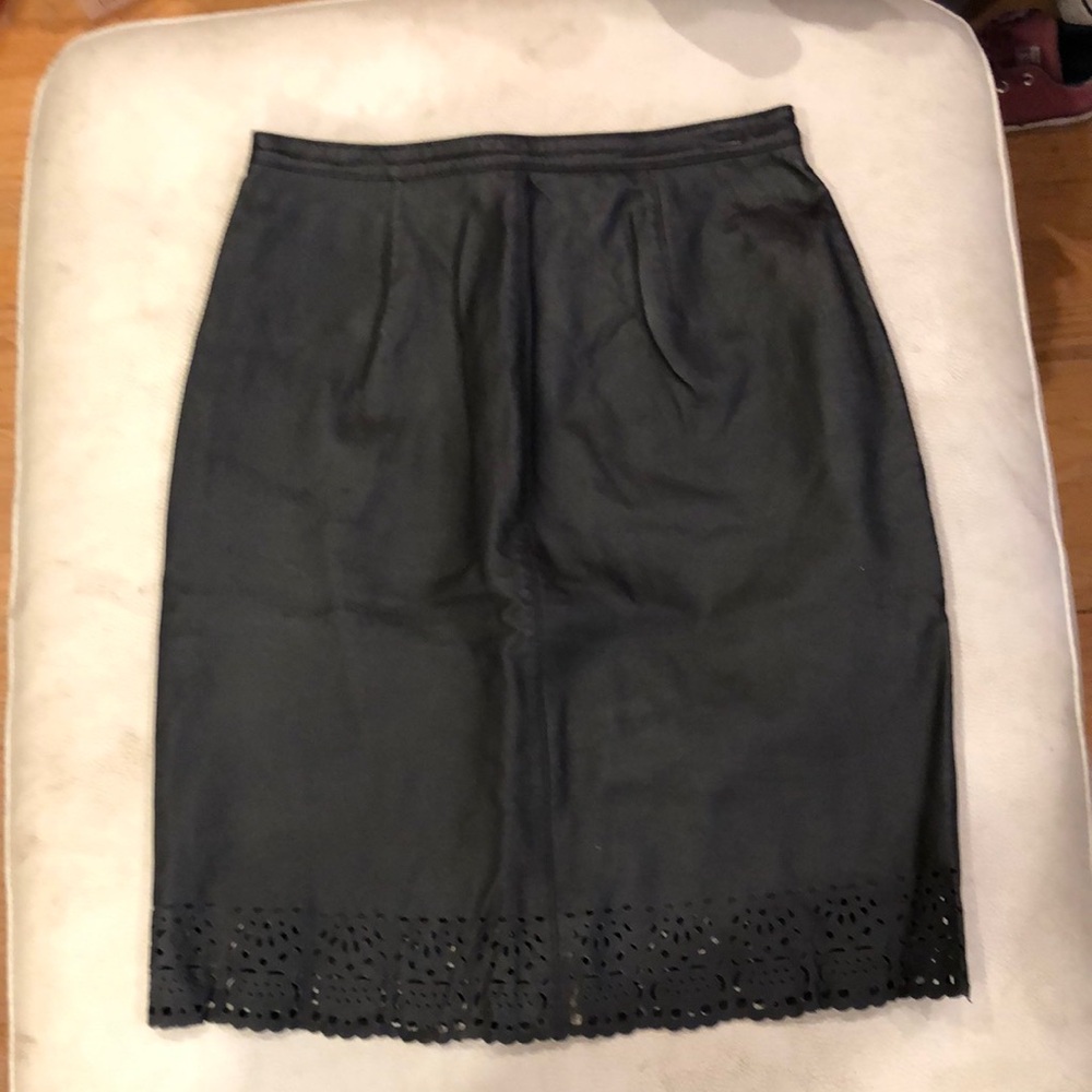 Newport News leather pencil skirt with laser design at hem